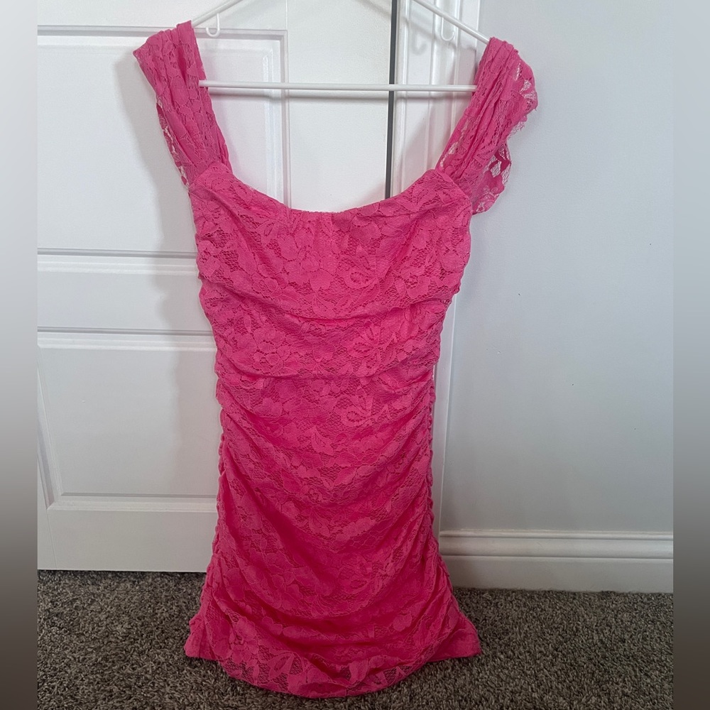 Small Pink Hello Molly Floral Lace Mini Dress